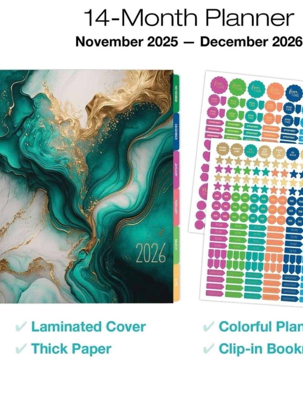 2026 Global Printed Products Teal Gold Marble 8.5" × 11" - Picture 9 of 10